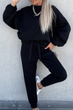 Fashion Casual Solid Patchwork Frenulum O Neck Long Sleeve Two Pieces