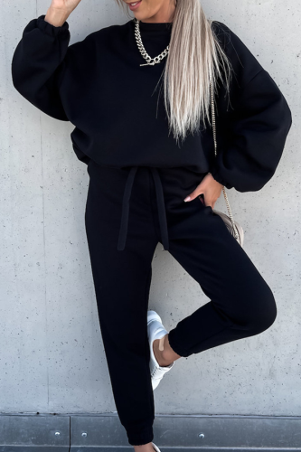 Fashion Casual Solid Patchwork Frenulum O Neck Long Sleeve Two Pieces
