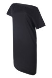 Fashion Casual Solid Patchwork Oblique Collar Irregular Dresses