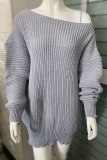 Casual Solid Patchwork Off the Shoulder Tops Sweater