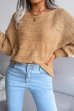 Casual Solid Pierced Patchwork Off the Shoulder Tops Sweater