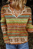 Sweet Street Print Embroidered Printing V Neck Tops