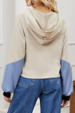 Casual Patchwork Contrast Hooded Collar Tops