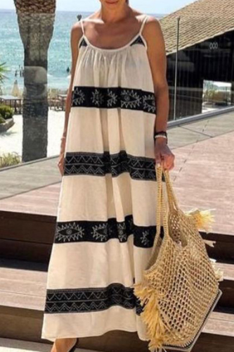 Fashion Striped Patchwork Spaghetti Strap Straight Dresses