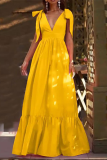 Casual Solid Bandage V Neck Cake Skirt Dresses