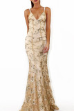 Sexy Patchwork Sequins Backless Spaghetti Strap Long Dress Dresses