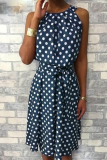 Casual Dot Patchwork Halter Waist Skirt Dresses