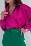 Casual Solid Patchwork Buckle Feathers Turndown Collar Tops