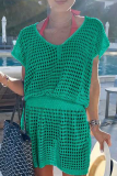 Casual Solid Mesh V Neck Waist Skirt Dresses