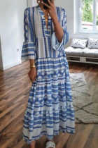 Fashion Sweet Geometric Patchwork V Neck A Line Dresses