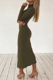 Fashion Casual Solid Patchwork Slit Turtleneck Long Sleeve Two Pieces