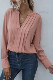 Fashion Street Solid Patchwork V Neck Tops