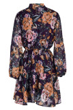 Fashion Casual Print Patchwork Turndown Collar Long Sleeve Dresses