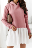Fashion Casual Patchwork Fold Contrast Hooded Collar A Line Dresses