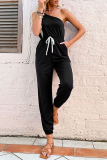 Fashion Solid Patchwork One Shoulder Harlan Jumpsuits