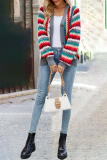 Casual Striped Patchwork Cardigan Collar Tops