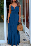 Casual Solid Patchwork Spaghetti Strap Cake Skirt Dresses
