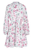 Fashion Casual Print Patchwork Turndown Collar Long Sleeve Dresses