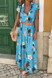 Casual Elegant Floral Buckle With Belt Turndown Collar Dresses