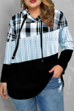 Casual Plaid Print Patchwork Hooded Collar Tops