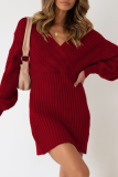Casual Solid Patchwork V Neck Pencil Skirt Dresses