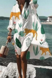 Casual Print Patchwork V Neck Shirt Dress Dresses