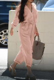 Casual Solid Patchwork V Neck Harlan Jumpsuits