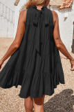 Fashion Solid Patchwork Halter Cake Skirt Dresses