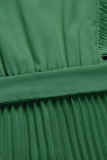 Fashion Elegant Solid Flounce Strap Design V Neck Pleated Dresses