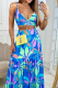 Fashion Print Patchwork Spaghetti Strap Sleeveless Two Pieces