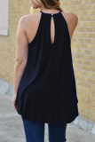 Casual Solid Lace O Neck Tops