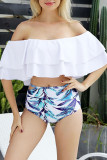 Fashion Sexy Print Patchwork Flounce Swimwears