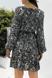 Elegant Leopard Frenulum Flounce O Neck A Line Dresses