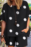 Casual Print Patchwork O Neck Short Sleeve Two Pieces
