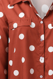 Casual Polka Dot Buckle Slit Turndown Collar Shirt Dress Dresses (Without Belt)
