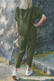 Casual Solid Flounce O Neck Short Sleeve Two Pieces