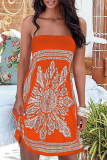Vintage Print Patchwork Strapless Straight Dresses