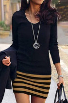 Fashion Casual Striped Print Patchwork O Neck A Line Dresses