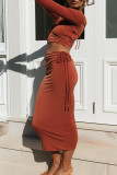 Fashion Street Solid Patchwork U Neck Long Sleeve Two Pieces