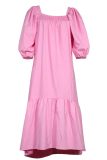 Casual Solid Patchwork Square Collar Cake Skirt Dresses