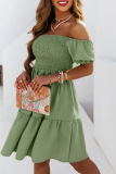 Casual Solid Patchwork Off the Shoulder Cake Skirt Dresses