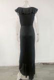 Fashion Solid Flounce V Neck Cake Skirt Dresses