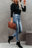 Casual Solid Patchwork O Neck Tops