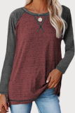 Casual Patchwork Contrast O Neck Tops