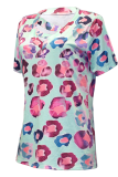 Casual Print Patchwork V Neck T-Shirts