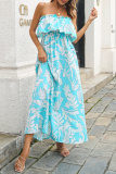 Casual Print Patchwork Strapless Cake Skirt Dresses
