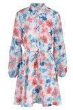 Fashion Casual Print Patchwork Turndown Collar Long Sleeve Dresses