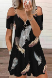 Fashion Casual Print Patchwork Off the Shoulder Dresses