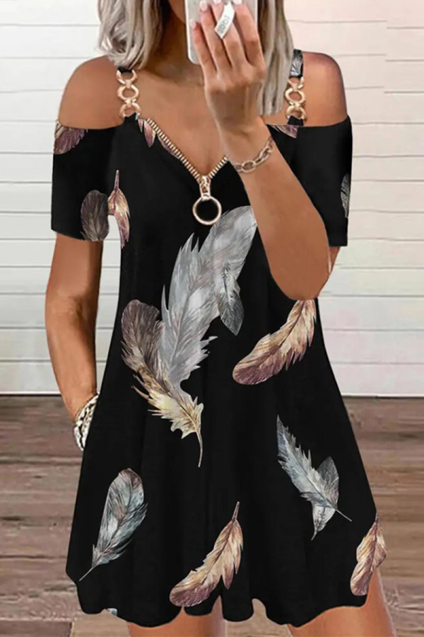 Fashion Casual Print Patchwork Off the Shoulder Dresses
