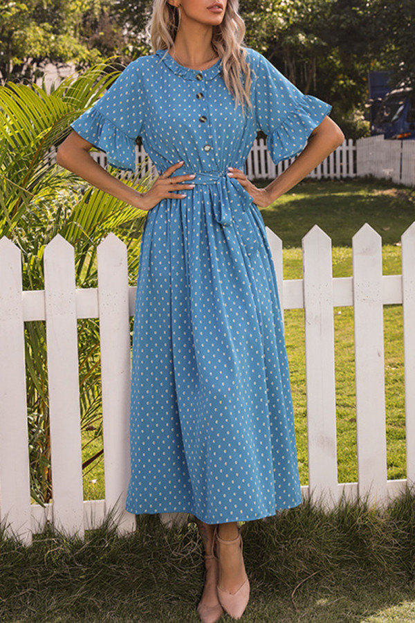 Fashion Street Dot Patchwork Frenulum O Neck A Line Dresses